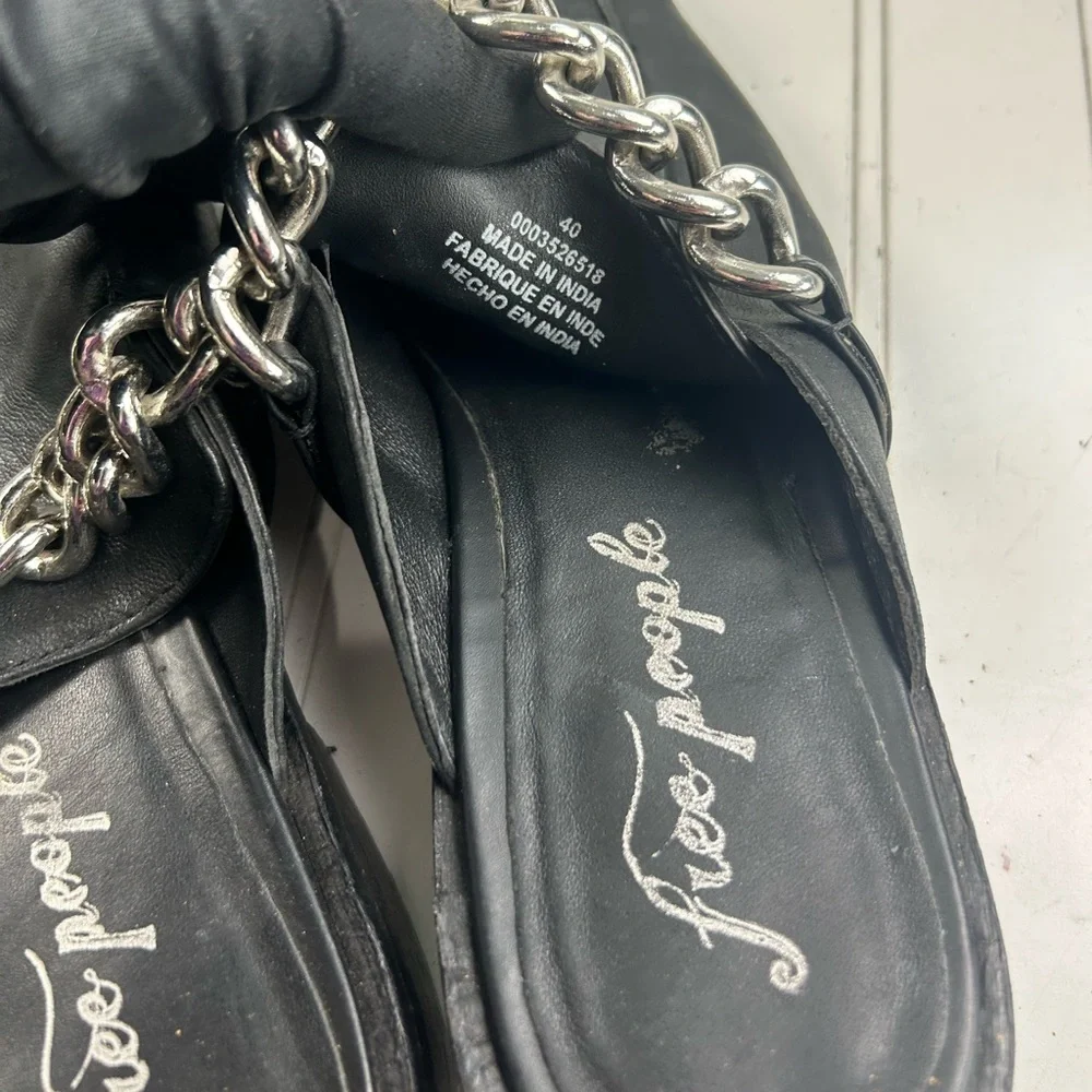 Free People Black Leather Vida Mules Chain-Detail Mule Loafers Women’s Size 9.5 - Picture 6 of 10